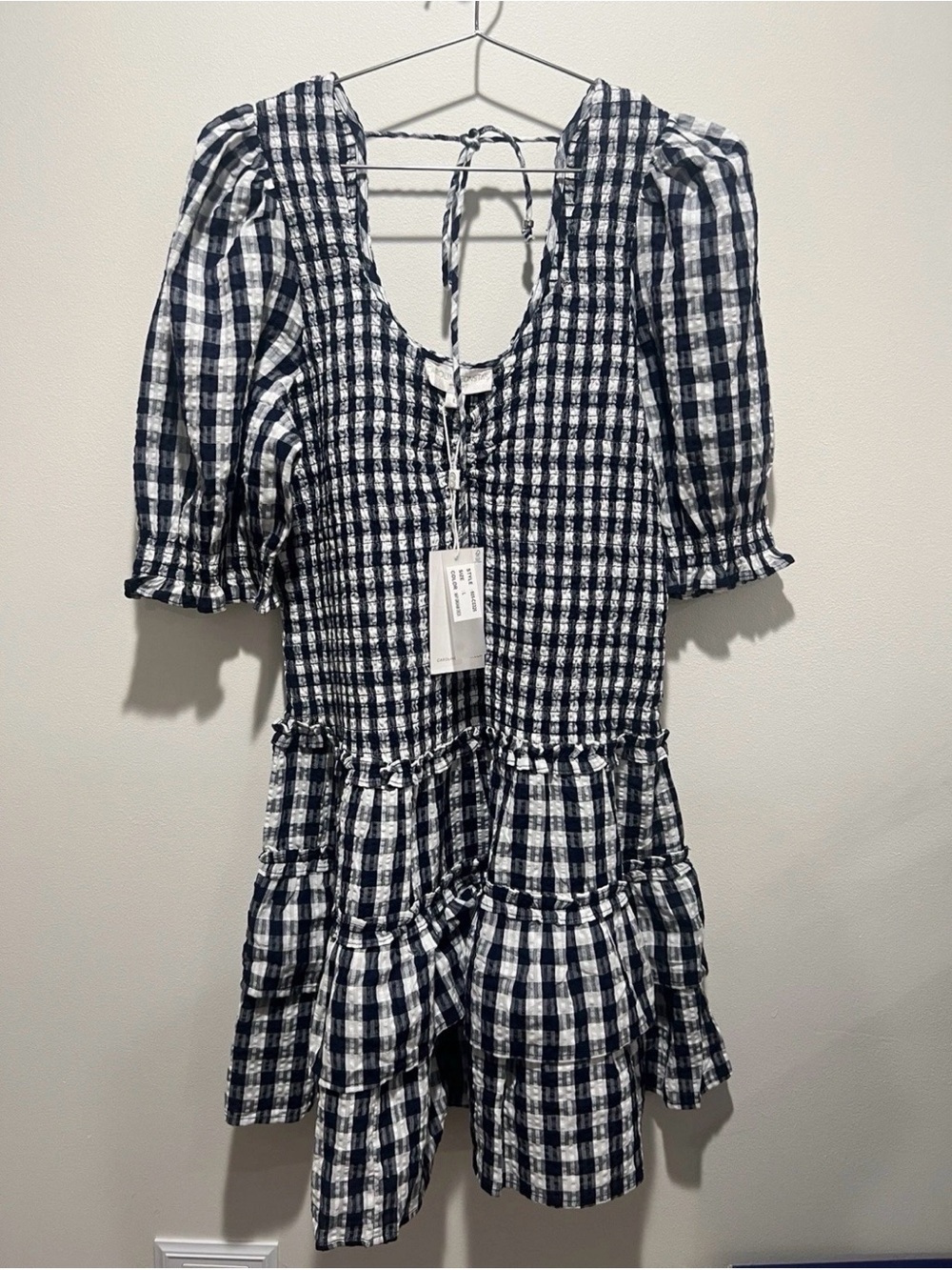 NWT Caroline Constas Smocked Gingham Tiered Dress